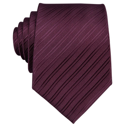 Designer Necktie Pocket Square Cufflinks Set Burgundy Striped