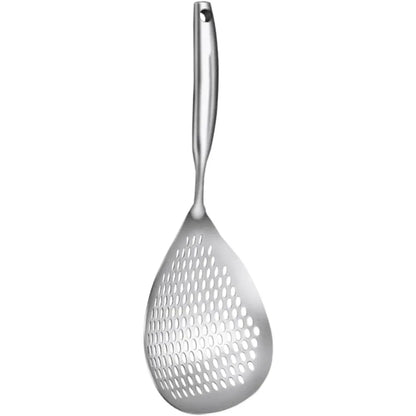 Large 304 Stainless Steel Noodle Colander Spoon Sturdy Kitchen Strainer Comfortable Grip for Home Cooking and Noodle Preparatio