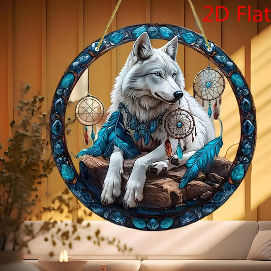 1PC 2D  Wolf Dreamcatcher Wall Art - 2D Acrylic Animal Themed Decor