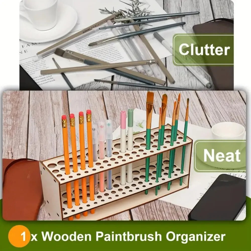 67-Slot Brush Holder Double-layer Durable Artist Desk Organizer Pencil Paint Brushes Storage Art Craft