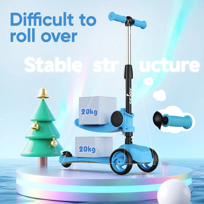Kick Scooter for Kids with 3-Wheeled LED Lights,Adjustable Lean-to-Steer Handlebar,Foldable Seat,Sit or Stand Ride,for 3-8 Years