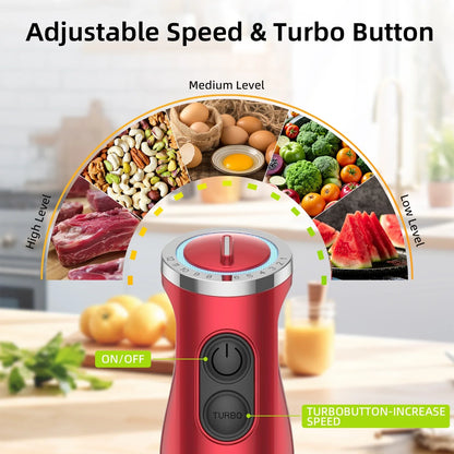 Handheld Kitchen Blender: 5-in-1 1000 Watt Multi-Purpose Hand Blender, 12-Speed Stick Blender for Food, Soups, Purees and Cakes