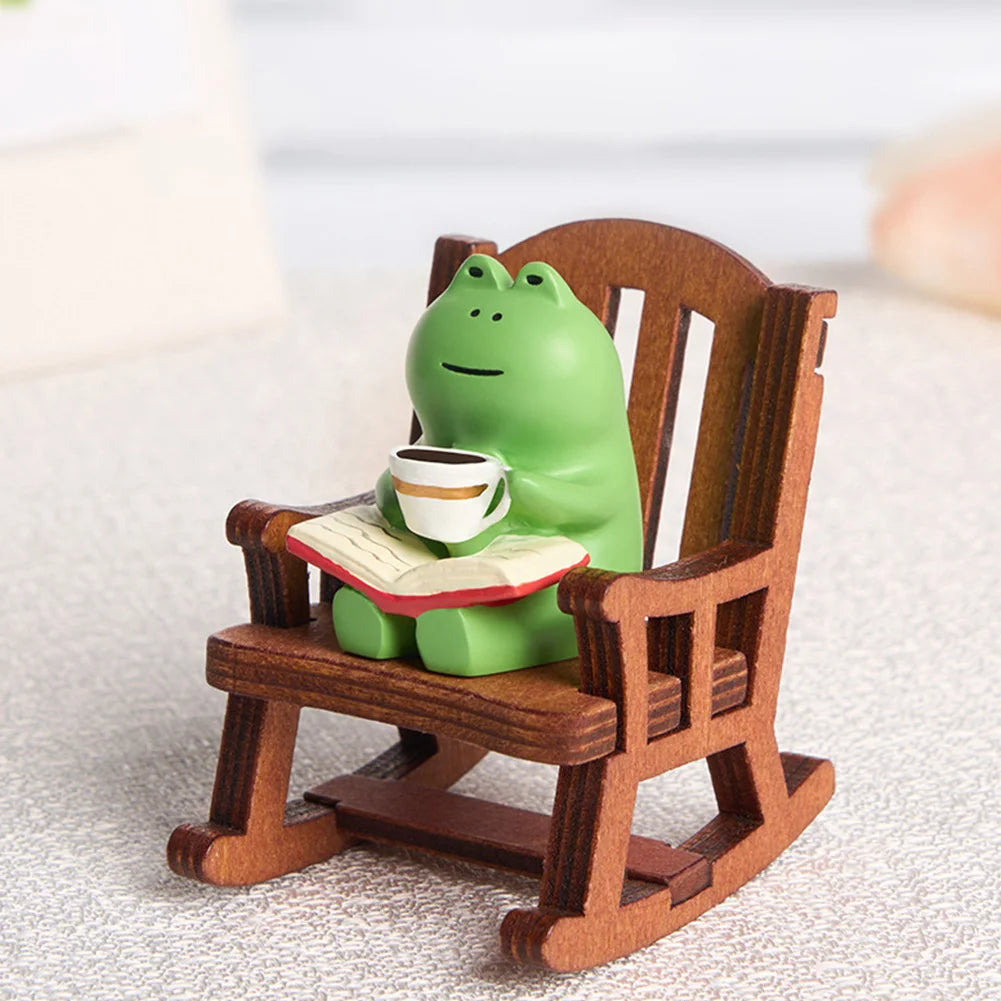 Handmade DIY Micro Rocking Chair Cartoon Frog Rocking Chair Rocking Chair Design with Book Coffee Home Bedroom Office Decoration