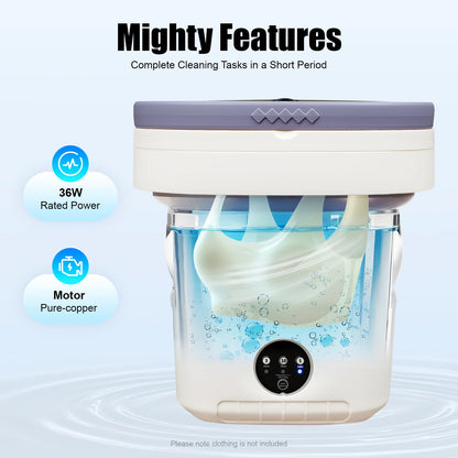 Mini Foldable Washing Machine 12L Capacity Pure Copper Motor 3 Washing Modes Easy To Move for Baby Clothes Underwear