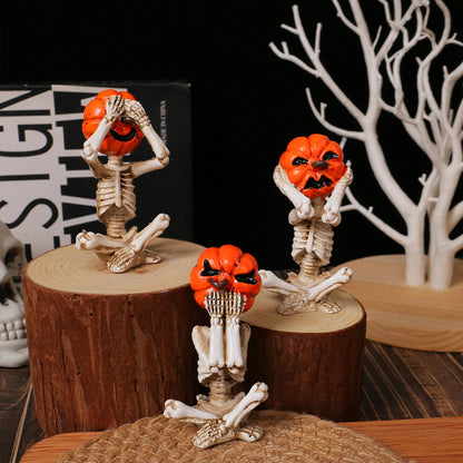 3pcs  Halloween Pumpkin Skeleton Yoga Meditation Skull Decor Pumpkin Head Figurine for Home Desk Office Zen Decorations