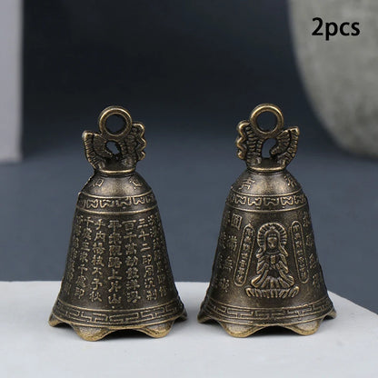 2Pcs Retro China's Mini Bronze Sculpture Pray Buddha Feng Shui Bell Home Garden Decorative Wind Bells Car Pendant Accessories