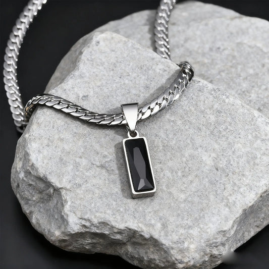 Stylish Geometric Stone Pendent Necklaces, Stainless Steel Flat Chain&nbsp;