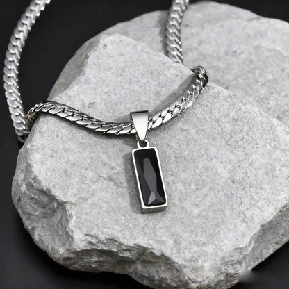 Stylish Geometric Stone Pendent Necklaces, Stainless Steel Flat Chain&nbsp;