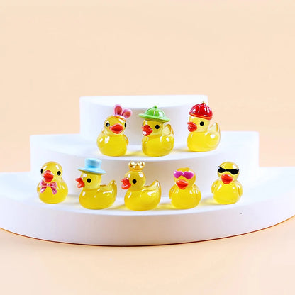 8pcs Luminous Resin Mini Yellow Duckling Miniatures Doll House Glow-in-the-Dark Ducks Figurines For DIY Aquarium Garden Decor