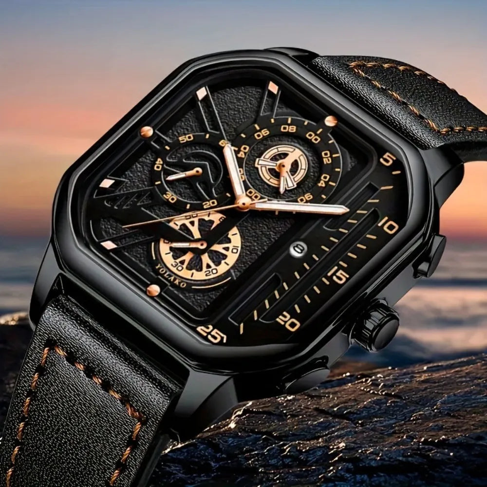 Men's Quartz Watch Square Black Dial