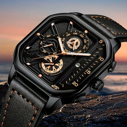 Men's Quartz Watch Square Black Dial