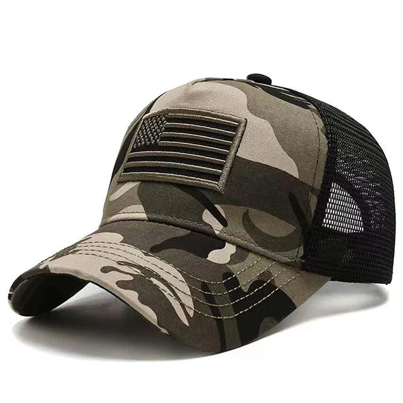 American Flag Embroidery Baseball Net Caps Adjustable