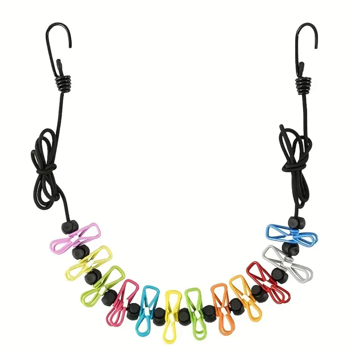 1 x Retractable Portable Travel Clothesline, Clothesline with 12 Clothespins, Indoor Clothesline, Outdoor Camping Accessories