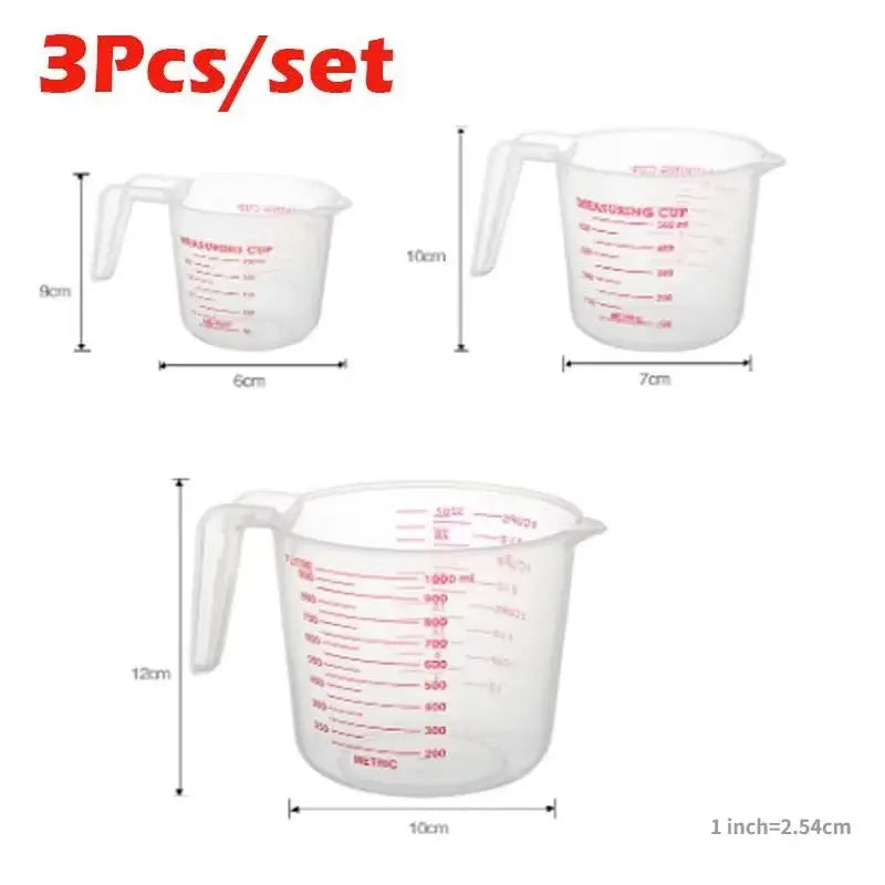 3pcs 1000/500/250ml Baking Liquid Measuring Cups PVC Scale Cup Plastic Measuring Volume Beaker Kitchen Baking Tools