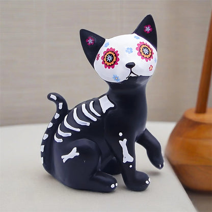 Spooky Halloween Resin Figurine Cute Dog Cat Desktop Decorative Ornaments for Home Living Room Office Decoration
