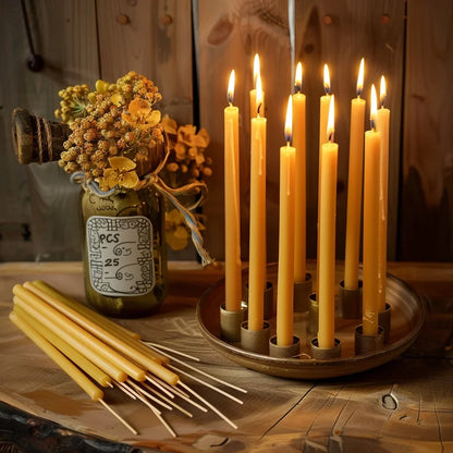 25PCS/1PACK Hanukkah Candle Natural Beeswax Chanukah Candles Thin Taper Honey Candles for Ritual Birthday Unscented