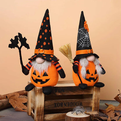 Halloween Gnome Decorations,Handmade Pumpkin Bat Ornaments Swedish Tomte Nordic Plush Elf Doll Nisse Adorable Gnome