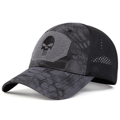 Unisex Skull Embroidered Baseball Caps Outdoor Breathable Mesh Tactics Mountaineering Peaked Hat Adjustable Snapback Caps