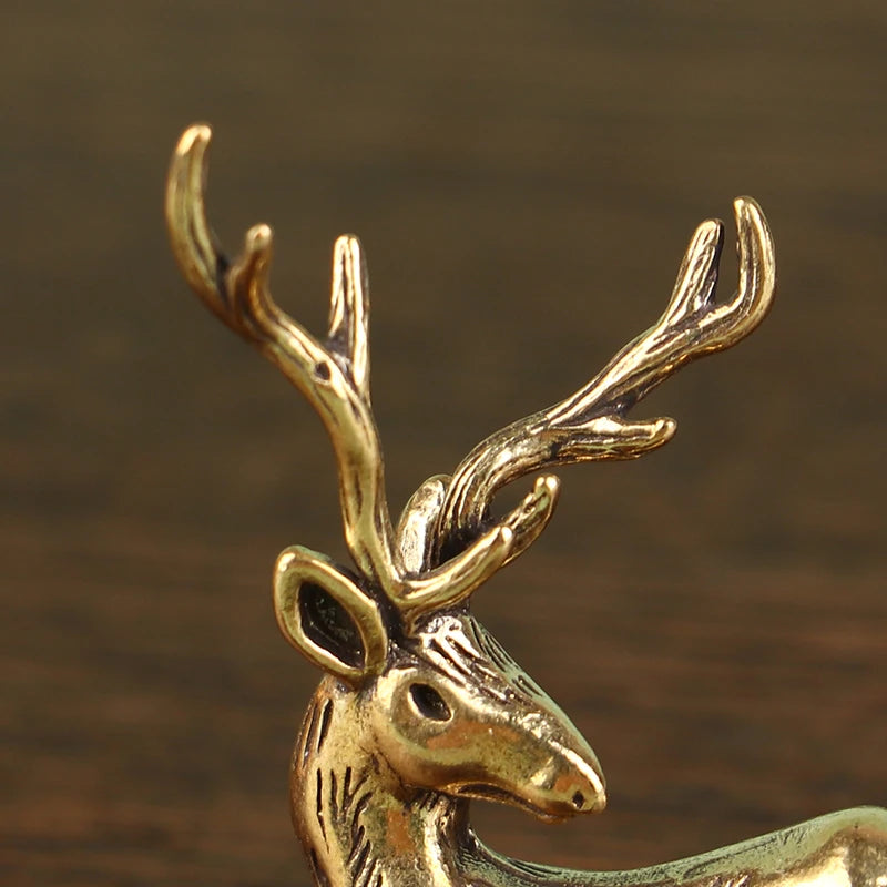 1Pc Retro Brass Christmas Elk Miniature Figurine Festival Decoration Accessories Mini Deer Statue Desktop Ornament Decors