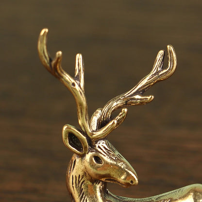 1Pc Retro Brass Christmas Elk Miniature Figurine Festival Decoration Accessories Mini Deer Statue Desktop Ornament Decors