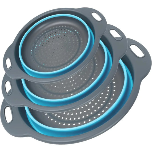 Collapsible Colander 3-Pack Set Space-Saving Foldable Kitchen Strainer with Non-Slip Base Durable Thickened PP+TPE Collapsible S