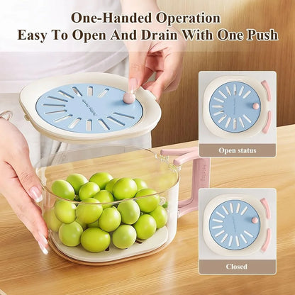 2 in 1 Drainer and Strainer, Collapsible Handle Multifunctional Draining Basket with Lid, Kitchen Fruit Colander and Vegetable W