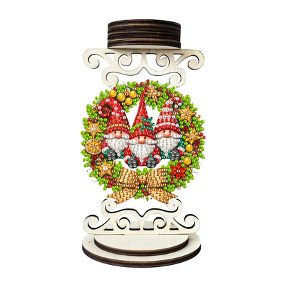 Wooden Special Shaped Xmas Theme Mosaic Rhinestone Drawing Candlestick Decor Desktop Diamond Art Candle Holder for Party Decor