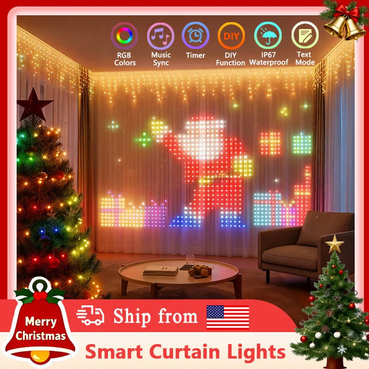 Smart LED Curtain Lights RGB Light String App Control Waterproof DIY Fairy Light USB Plug Text Pattern for Party Room Decoration