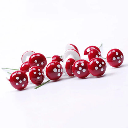 50pcs Cute Red Mushroom Model Garden Embellishment Small Decoration Suitable