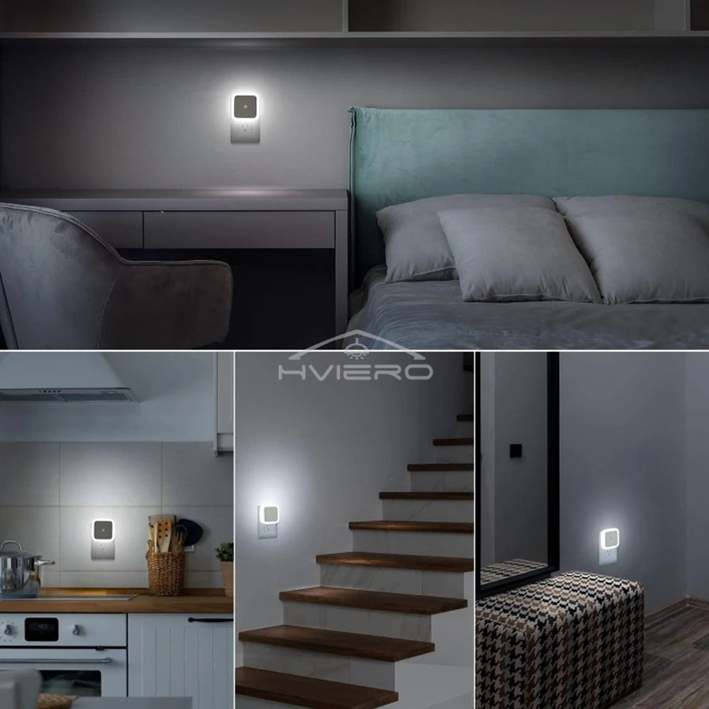 LED Night Lights Motion Sensor Smart Bulbs Plug Operated Bedside Square Wall Lamps Room Hallway Pathway Toilet Homes Lighting