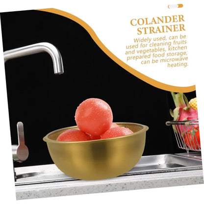 1 Set Stainless Steel Colander and Bowl Set Fine Mesh Strainer with Gold Bowl Compact Kitchen Drainage for Rinsing Fruits Veget