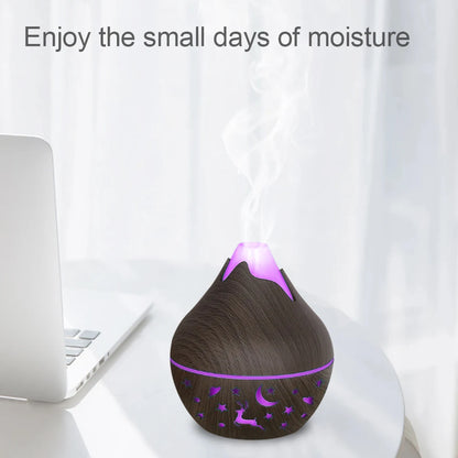 200ML USB Air Humidifier Electric Aroma Diffuser Mist Wood Grain Oil Diffuser have 7 LED Light Humidifier and two bottles of ess