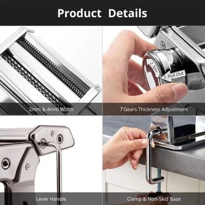 Stainless Steel Pasta Maker Machine Adjustable Noodle Dumpling Press with Two Cutters Multifunctional Kitchen Appliance