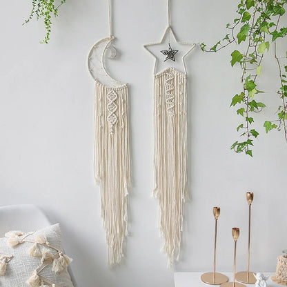 Nordic Bamboo Ring Cotton Thread Woven Tapestry Bohemian Wall Hanging Pendant Bedroom Living Room Decor