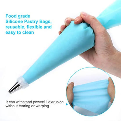 34Pcs Piping Bags and Tips Set Bake Cake Decorating Kit with 24 Stainless Steel Tips 2 Reusable Silicone Pastry Bags 3 Icing Sm
