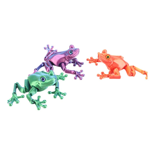 1 Piece Kids Gift 3D Printed Mini Cute Frog Figure Multi-joint Movable With Glittering Eyes For Room Decoration DIY Accessories