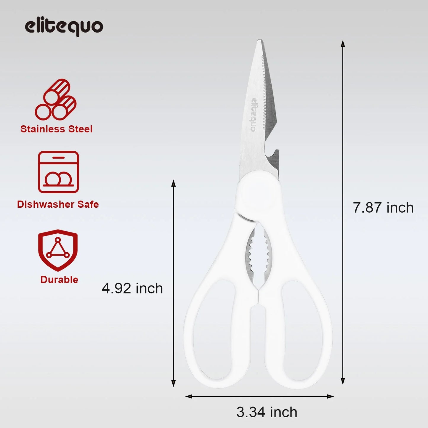 ELITEQUO All Purpose Kitchen Scissors, Heavy Duty Stainless Steel Scissors, Dishwasher Safe, Soft Grip Comfort Handle
