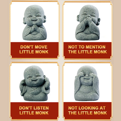 4Pcs Buddha Statue Lovely Little Monk Figurine Buddha Monk Statue for Home Office Car Fish Tank Decor