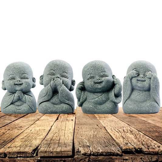 4Pcs Buddha Statue Lovely Little Monk Figurine Cute Mini Monk Statue for Home Office Car Fish Tank Decor