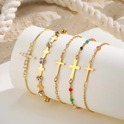 316L Stainless Steel Cross Bracelet for Women, Adjustable Chain Religious Christian Jewelry Daily Wear 2025 Trendy