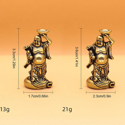 Maitreya Buddha Miniatures Figurines Brass Small Statue Ornaments Home Decor Craft for Living Room Desk Decoration