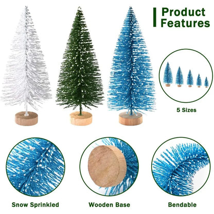 30Pcs Mini Christmas Trees Artificial Christmas Tree Bottle Brush Trees with Wooden Base for Christmas Decor Christmas Party Ho