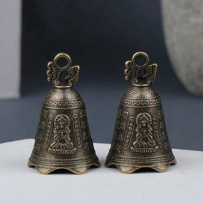 2Pcs Retro China's Mini Bronze Sculpture Pray Buddha Feng Shui Bell Home Garden Decorative Wind Bells Car Pendant Accessories