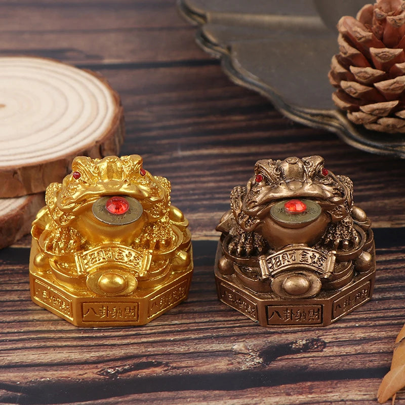 1PC Tabletop Ornaments Feng Shui Toad Money Resin Fortune Wealth Chinese Golden Frog Coin Home Office Decoration Lucky Gifts