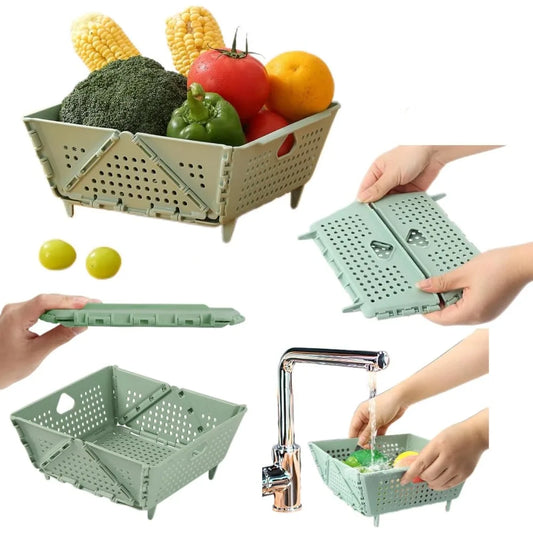Thickened Collapsible multifunctional Strainers and Colander for Kitchen, Wash Foldable Storage Drain basket for Pasta, Fruit, V