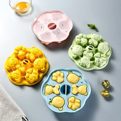 Silicone  Cake Mold Steamed Pastry Mold Cartoon Chocolate Mold Baby Auxiliary Food Tools With Lid Cake Decoration Resin