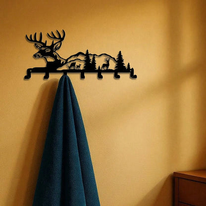 "Boho Deer & Forest Woodland Wall Key Holder – Rustic Entryway Organizer, Nature-Inspired Decor & Gift"