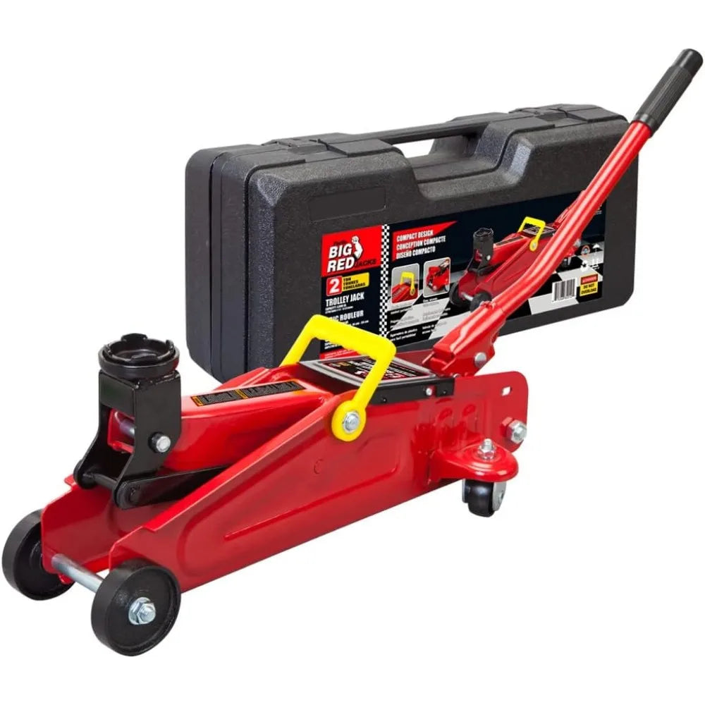 1.5 Ton Hydraulic Trolley Floor Jack with Carrying Case, Red - 3000 lb Capacity for Cars and SUVs