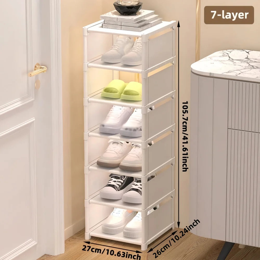 1 Piece Dustproof Single-Row Multi-Layer Shoe Rack, Shoe Storage Organizer, Entryway Furniture Shoe Cabinet, Easy to Assemble and Space-Saving, Suitable for Entryway, Closet, Living Room, Bedroom