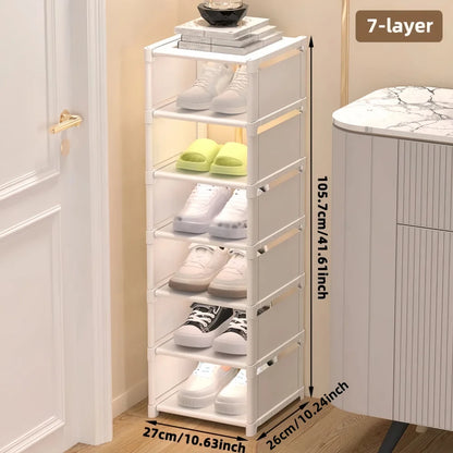 1 Piece Dustproof Single-Row Multi-Layer Shoe Rack, Shoe Storage Organizer, Entryway Furniture Shoe Cabinet, Easy to Assemble and Space-Saving, Suitable for Entryway, Closet, Living Room, Bedroom